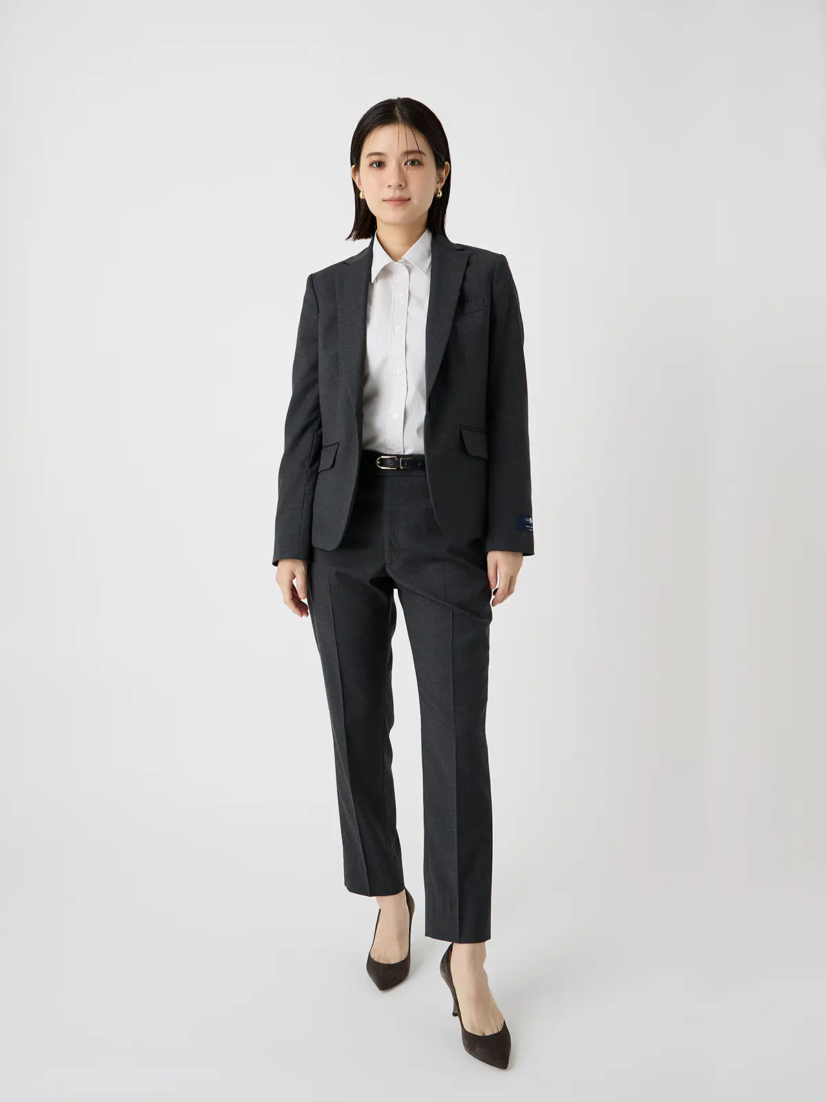 レギュラーカラーシャツ/長袖/形態安定/ノンアイロン/ストレッチ/ストライプ/Blouse ブラウン 36(7号)