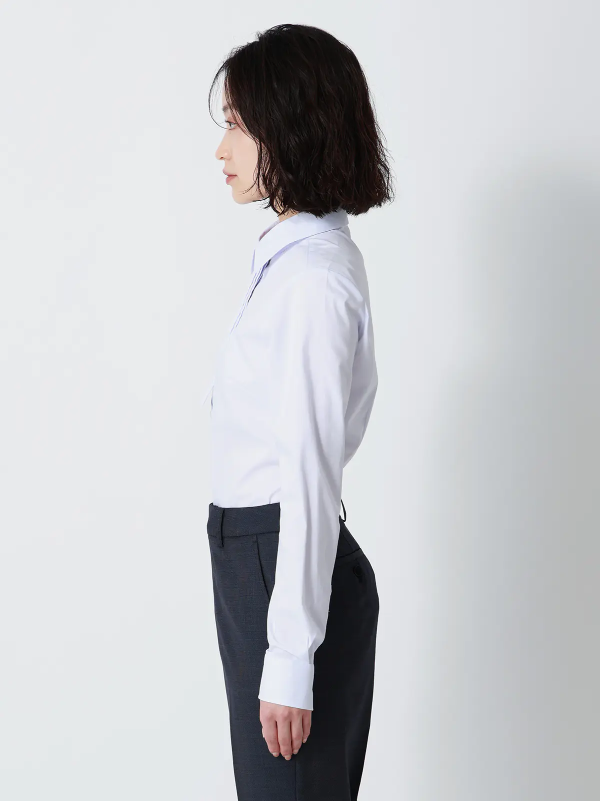 ボウタイ付きレギュラーカラーシャツ／長袖／Easy Care Stretch Blouse／ 織柄 ラベンダー 38(9号）