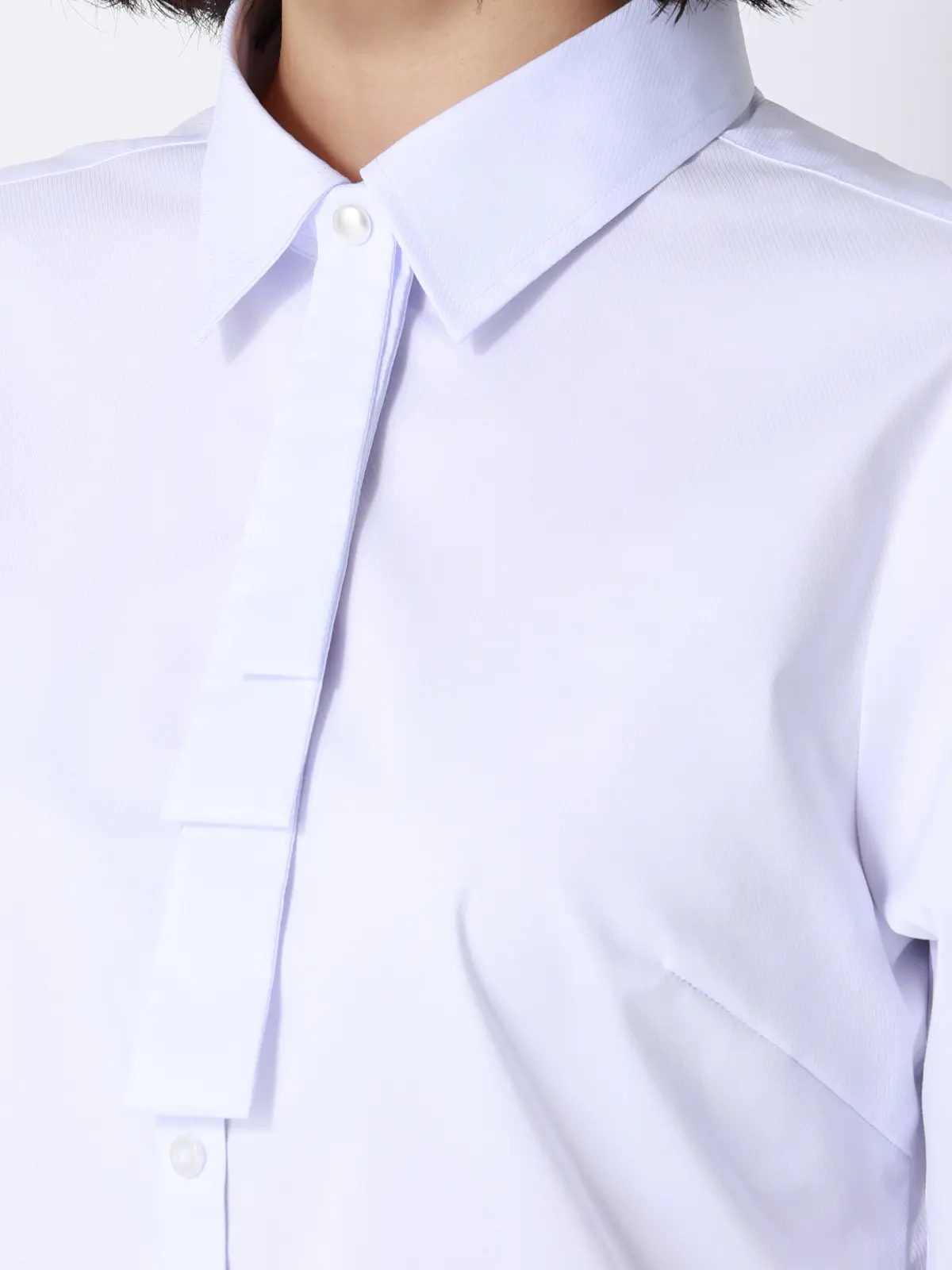 ボウタイ付きレギュラーカラーシャツ／長袖／Easy Care Stretch Blouse／ 織柄 ラベンダー 38(9号）