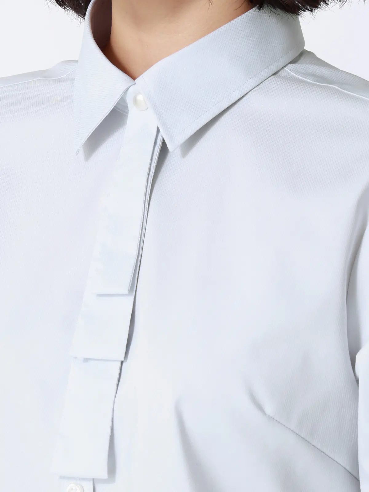 ボウタイ付きレギュラーカラーシャツ／長袖／Easy Care Stretch Blouse／ 織柄 ライトグレー 36(7号）