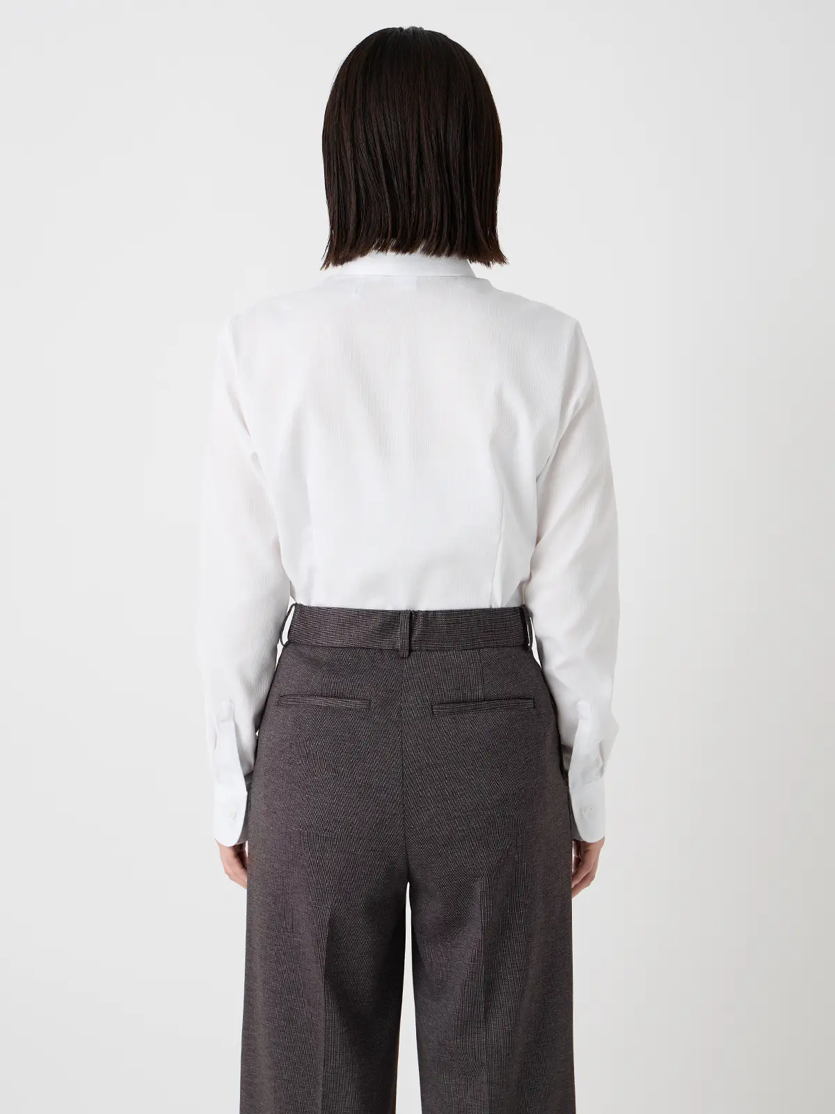 レギュラーカラーシャツ/長袖/形態安定/ノンアイロン/ストレッチ/織柄/Blouse ホワイト 42(13号)