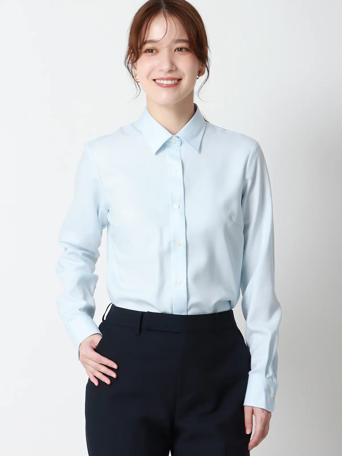 レギュラーカラーシャツ/長袖/NON IRONMAX/ストレッチ/織柄/Blouse サックス 36(7号)