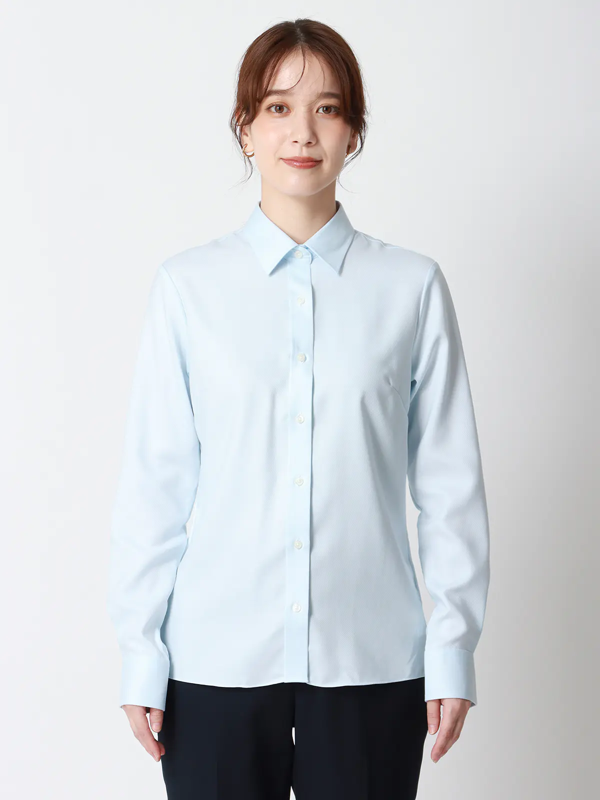 レギュラーカラーシャツ/長袖/NON IRONMAX/ストレッチ/織柄/Blouse サックス 36(7号)