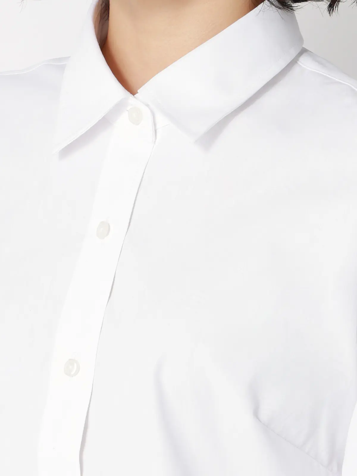 レギュラーカラーシャツ／長袖／Easy Care Blouse／形態安定／UVカット／無地 ホワイト 34(5号）