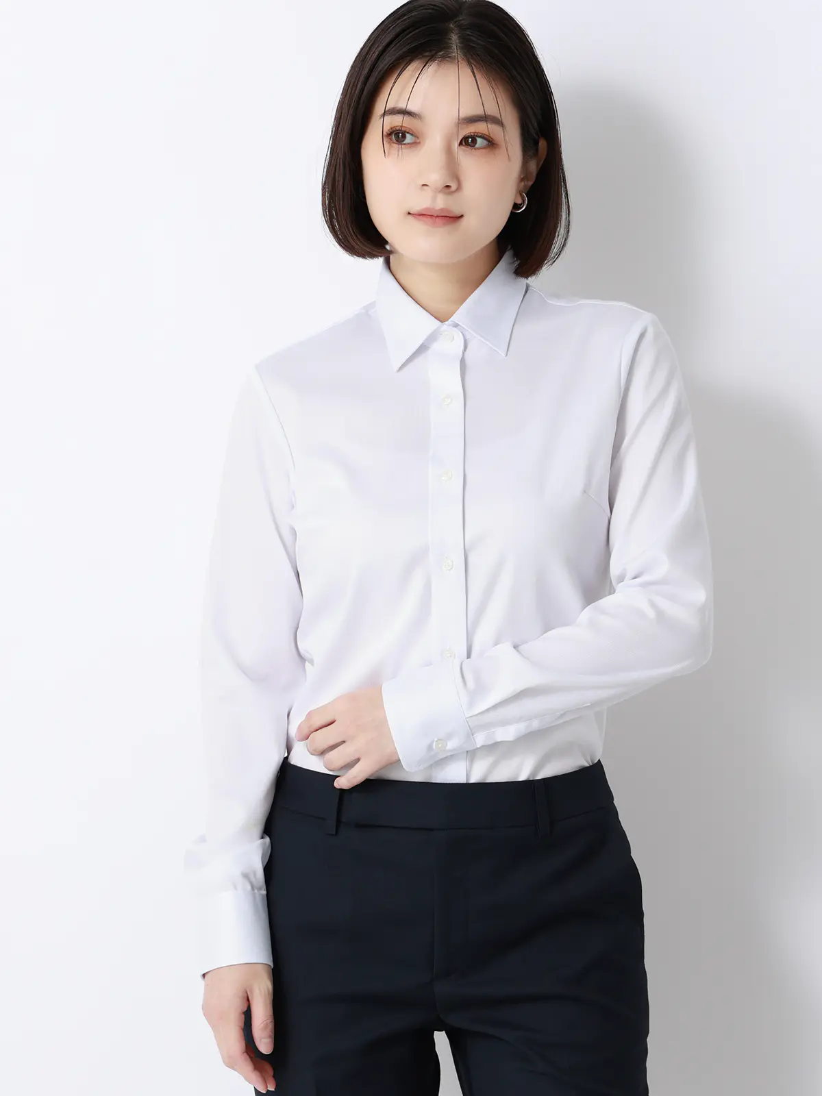 レギュラーカラーシャツ／長袖／NON IRONMAX／ストレッチ／ストライプ／Blouse ライトグレー 36(7号）