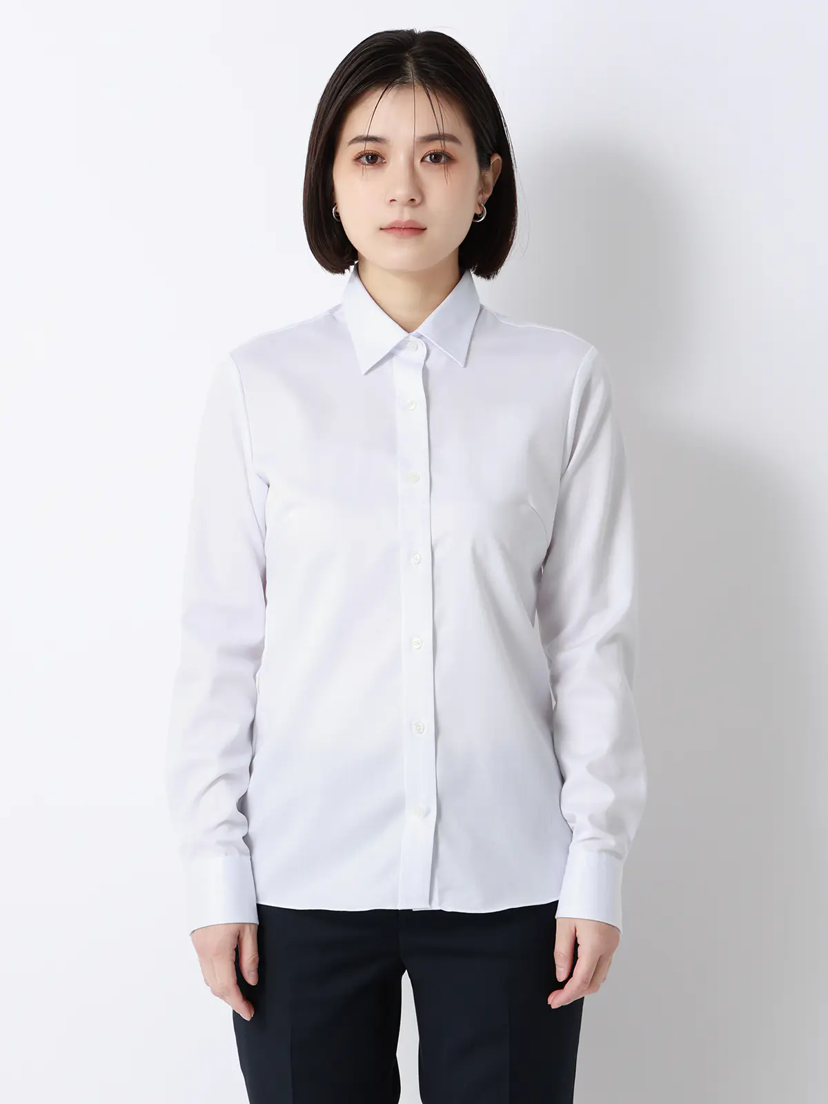 レギュラーカラーシャツ／長袖／NON IRONMAX／ストレッチ／ストライプ／Blouse ライトグレー 36(7号）
