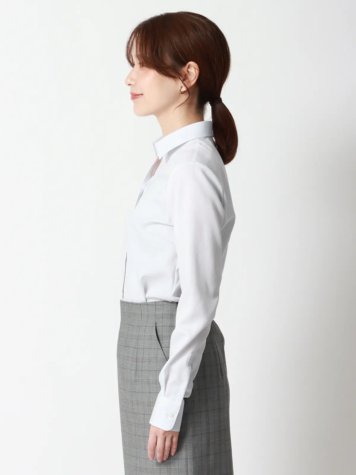 レギュラーカラーシャツ/長袖/NON IRONMAX/ストレッチ/織柄/Blouse ライトグレー 36(7号)