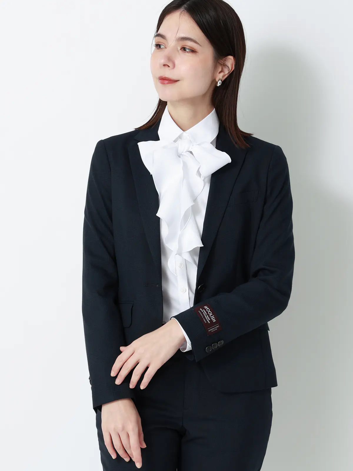 リボン付きレギュラーカラーシャツ/長袖/Easy Care Stretch Blouse/UVカット ホワイト 36(7号)