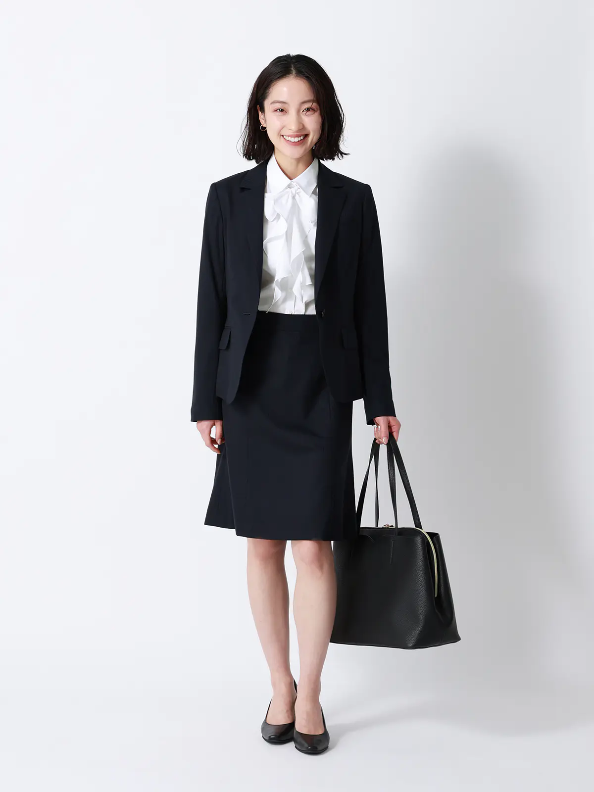 リボン付きレギュラーカラーシャツ/長袖/Easy Care Stretch Blouse/UVカット ホワイト 36(7号)