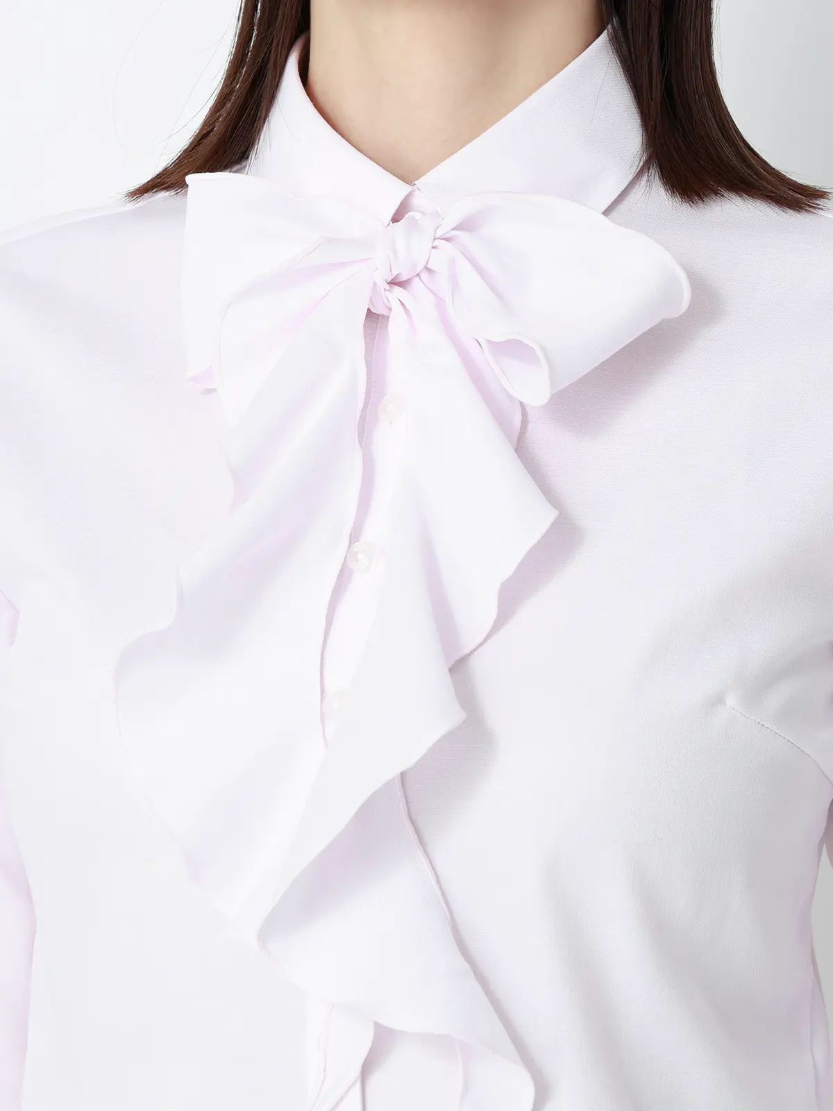 リボン付きレギュラーカラーシャツ/長袖/Easy Care Stretch Blouse/UVカット ピンク 36(7号)