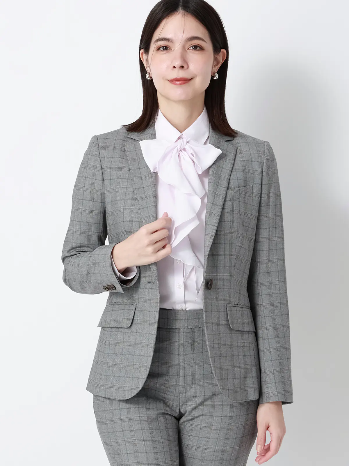 リボン付きレギュラーカラーシャツ/長袖/Easy Care Stretch Blouse/UVカット ピンク 36(7号)