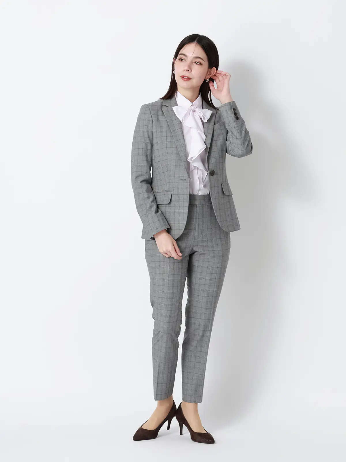 リボン付きレギュラーカラーシャツ/長袖/Easy Care Stretch Blouse/UVカット ピンク 36(7号)