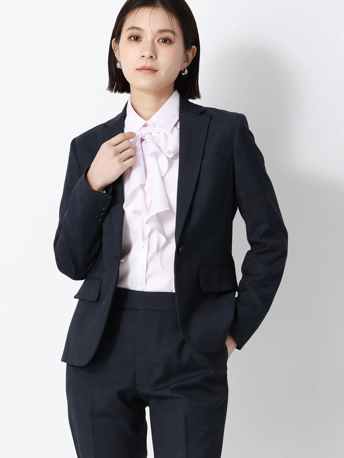 リボン付きレギュラーカラーシャツ/長袖/Easy Care Stretch Blouse/UVカット ピンク 36(7号)