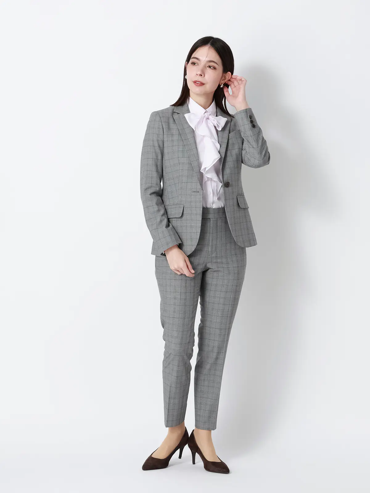 リボン付きレギュラーカラーシャツ/長袖/Easy Care Stretch Blouse/UVカット ピンク 36(7号)