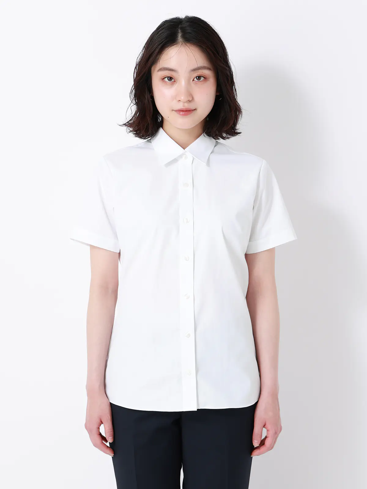 レギュラーカラーシャツ/半袖/Easy Care Blouse/形態安定/UVカット/無地 ホワイト 36(7号)