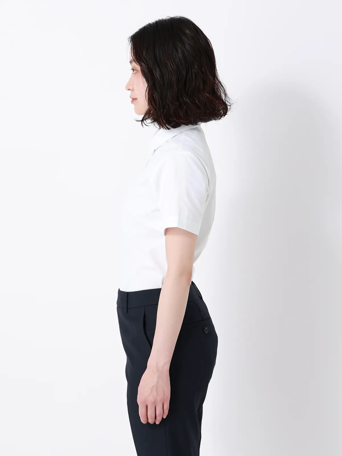 レギュラーカラーシャツ/半袖/Easy Care Blouse/形態安定/UVカット/無地 ホワイト 36(7号)