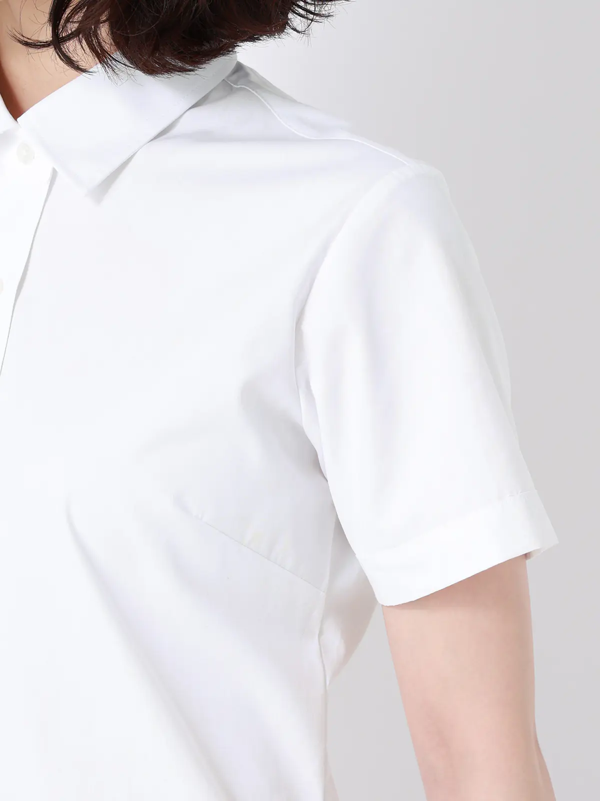 レギュラーカラーシャツ/半袖/Easy Care Blouse/形態安定/UVカット/無地 ホワイト 36(7号)